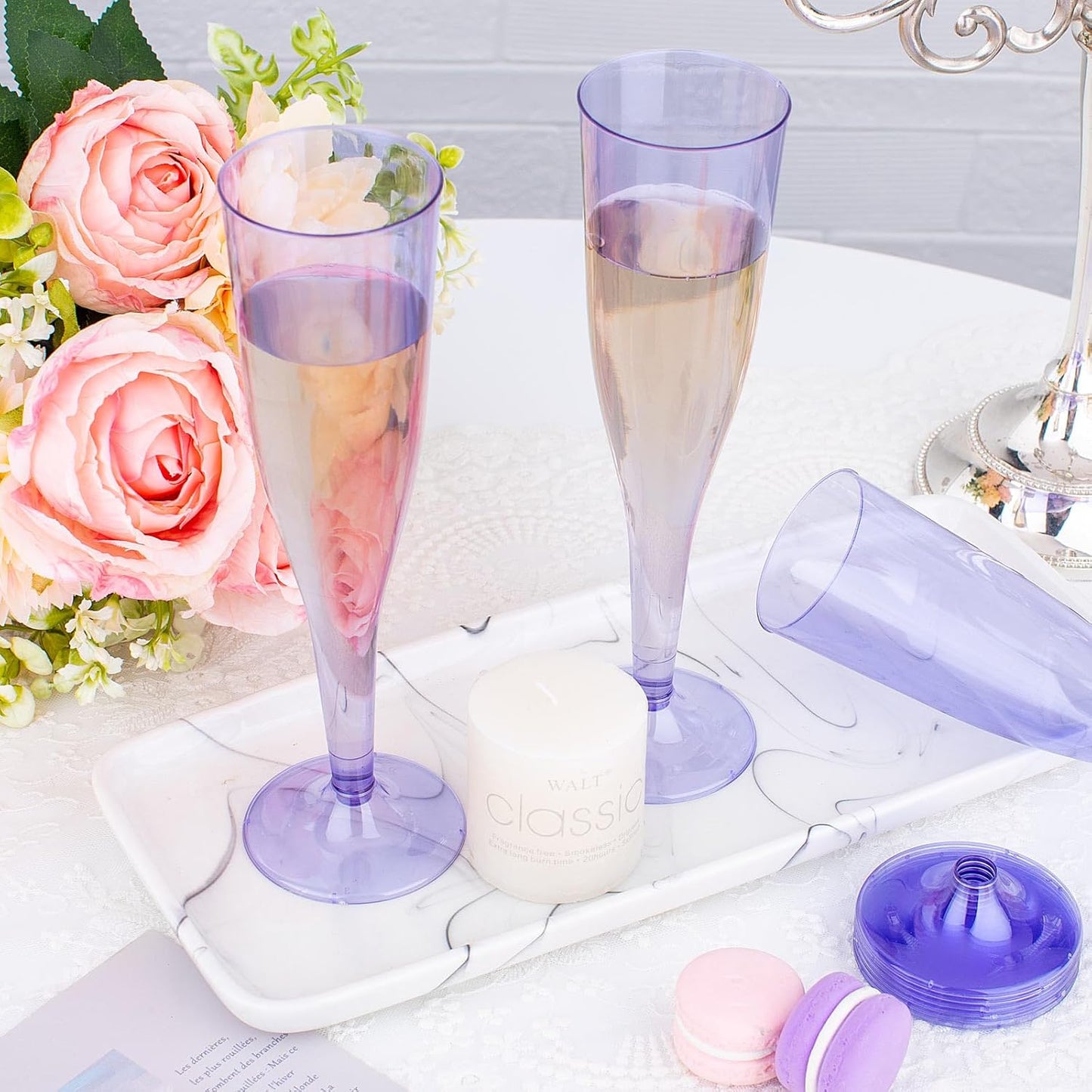 WDF 36 Pack Clear Purple Plastic Champagne Flutes - 7OZ Purple Champagne Flutes Plastic, Champagne Glasses Disposable for Party & Wedding