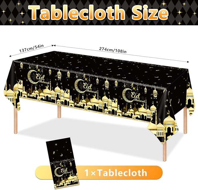 98PCS Eid Mubarak Party Supplies Black and Gold Ramadan Tableware Set Ramadan Mubarak Paper Plates and Napkins Eid Mubarak Party Decorations Eid Al-fitr Party Disposable Dinnerware Set for 16 Guests