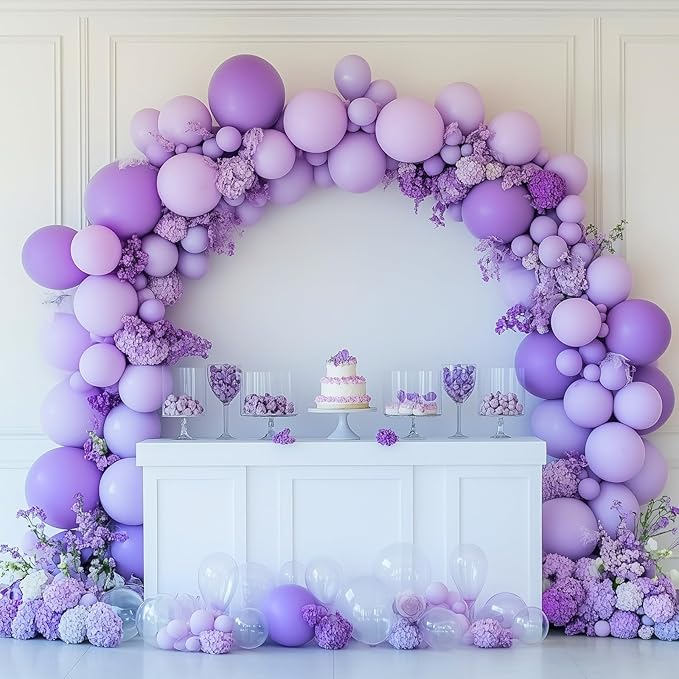 RUBFAC 120pcs Balloons for Birthday Baby Shower Graduation Anniversary Wedding Party Supplies Garland Arch Decoration,12 Inches,Pastel Purple