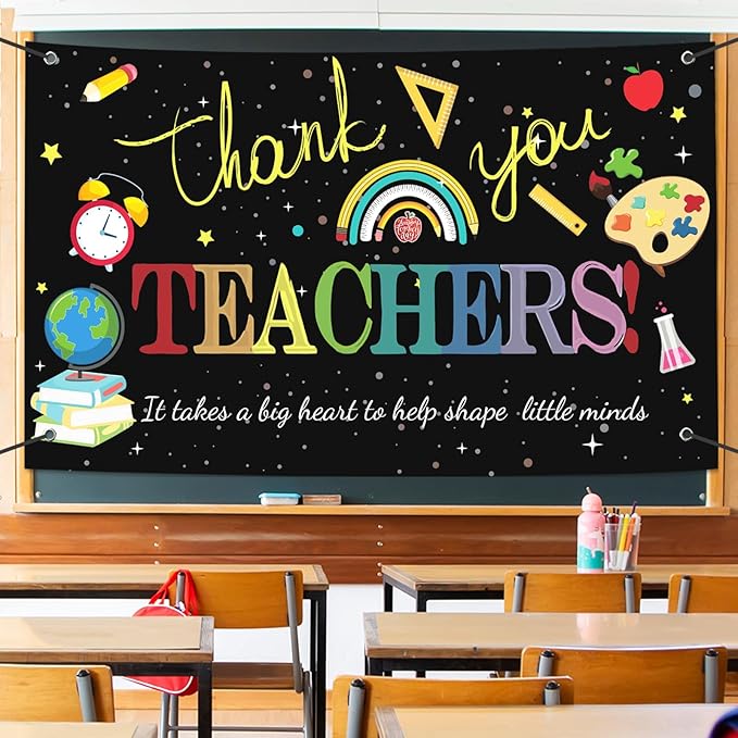 Large Happy Teacher Day Banner Decorations Flag Outdoor 71x44 Inch,Teacher Gifts for Indoor Home House Decor Party Supplies,Yard Sign Background for Photography
