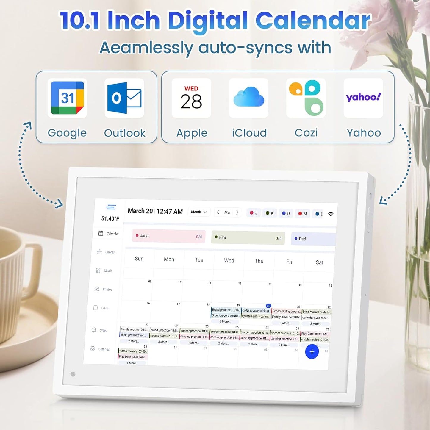 10.1 Inch Digital Calendar,IPS HD Touchscreen Interactive Display,Smart Family Planner,Smart Calendar for Seamless Scheduling,Digital Picture Frame for Displaying Photos/Videos