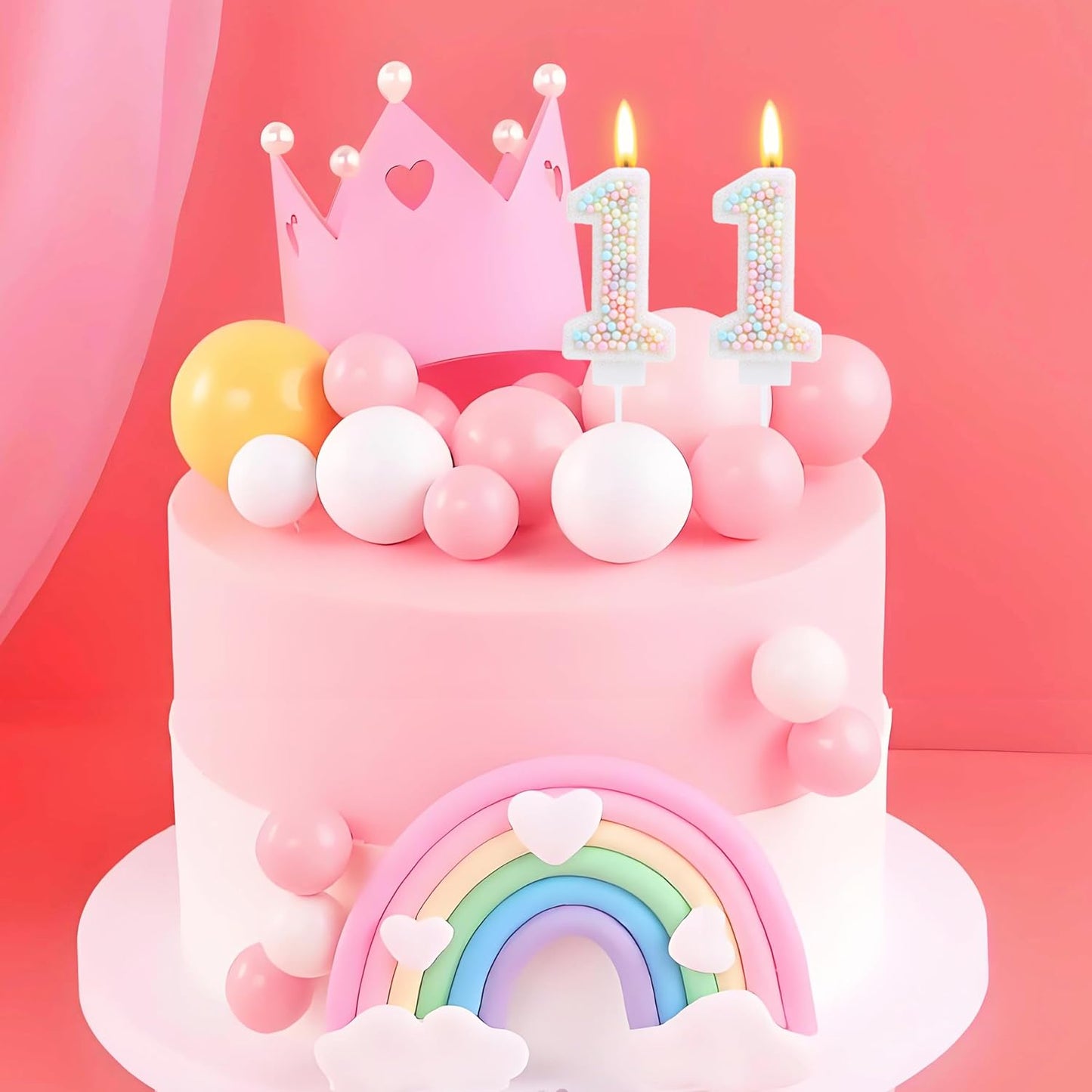 11th Birthday Candle Macaron Glitter 3D Pastel Number 11 Candles for Birthday Cakes Girl Women Sweet Theme Birthday Wedding Anniversary Party Cake Decoration