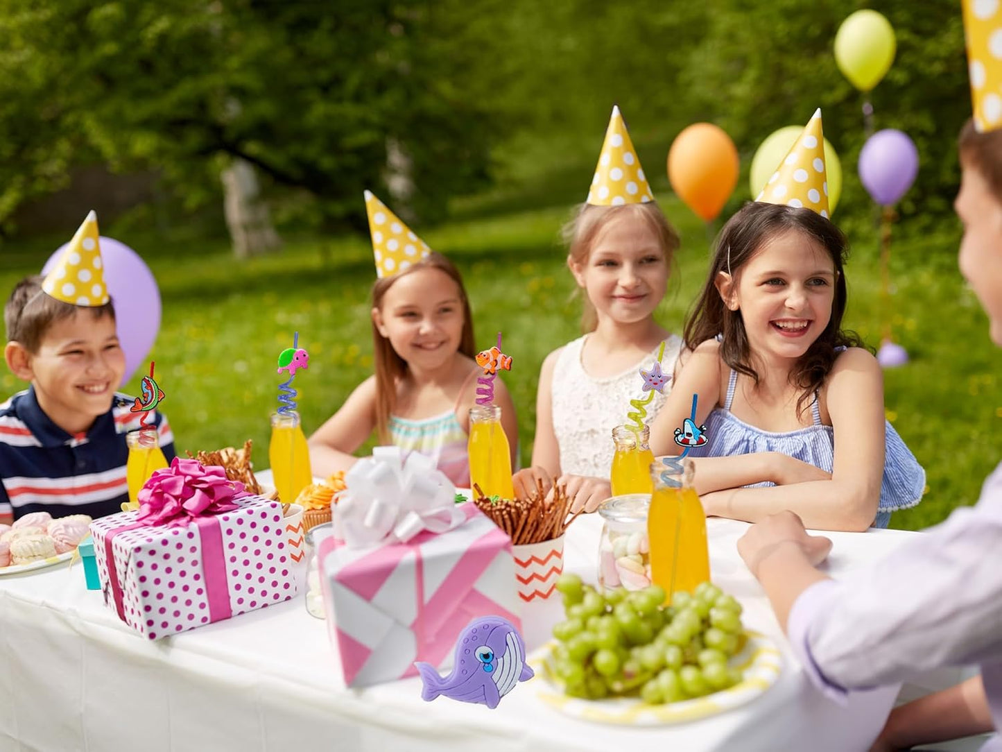 24 Bulk Ocean Aniamls Reusable Plastic Straws, Drink Straws Birthday Summer Activity.Hoilday Student Show Party Supply Favors