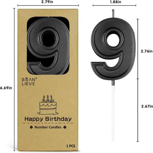 BEAN LIEVE Black Birthday Candles Number 9, Black Number Candles, Cake Number Candles for Birthday Parties and Wedding Anniversary Celebrations
