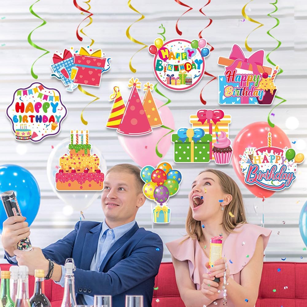 Birthday Decorations, Kaluofan 36Pcs Happy Birthday Decorations, Colorful Cupcake Balloon Gift Sign Streamers Party Supplies Suitable for Office Parties Boys Girls Kids Parties Celebrations