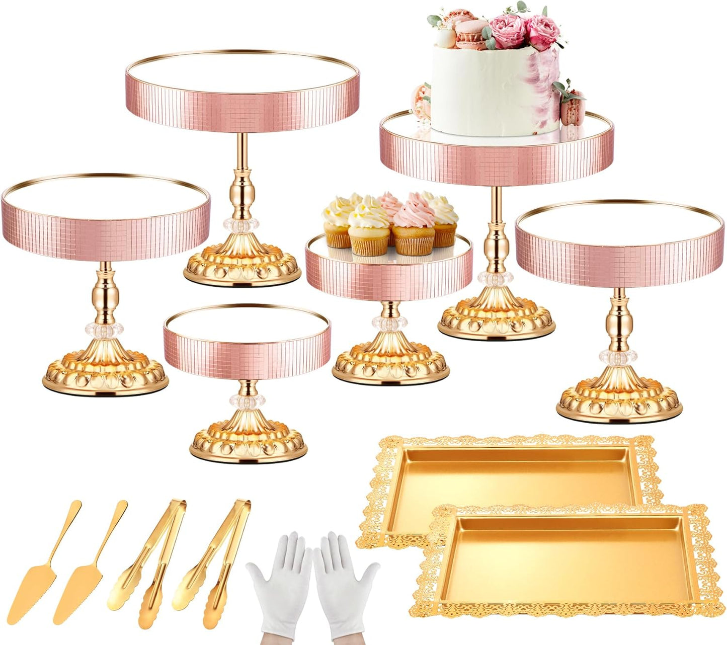 12 Pieces Gold Cake Stand Set, Vintage Cake Display Stand with Crystal Edge and Cupcake Display Tray, Dessert Table Display Set for Wedding Party Baby Shower Anniversary Celebration