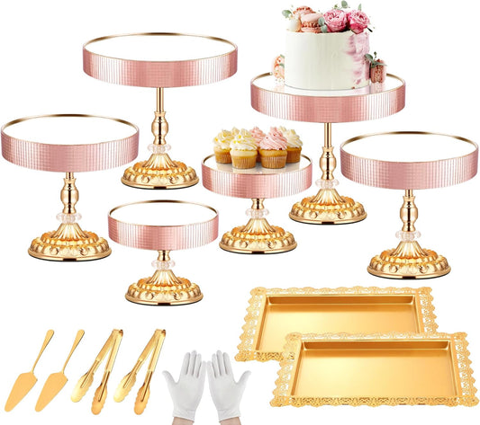 12 Pieces Gold Cake Stand Set, Vintage Cake Display Stand with Crystal Edge and Cupcake Display Tray, Dessert Table Display Set for Wedding Party Baby Shower Anniversary Celebration