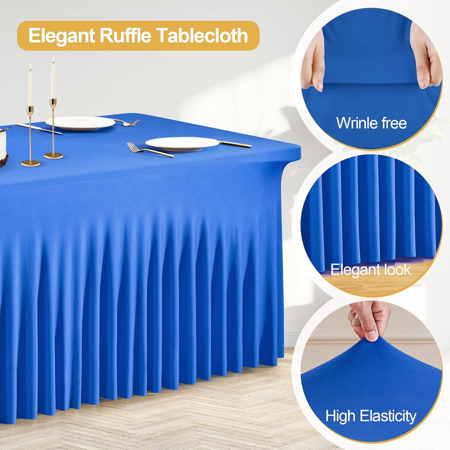 PARTISKY Royal Blue Spandex Tablecloth for 6ft Rectangle Tables, Stretchable Table Cover Skirt for Folding Tables Weddings Parties Banquets Events Trade Shows and Dessert Table