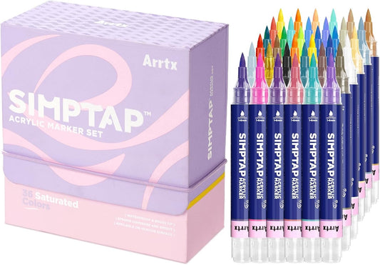 Arrtx Simptap Series Acrylic Paint Pens, Brush Tip Acrylic Paint Markers for Rock Painting, DIY Craft, 36 Count
