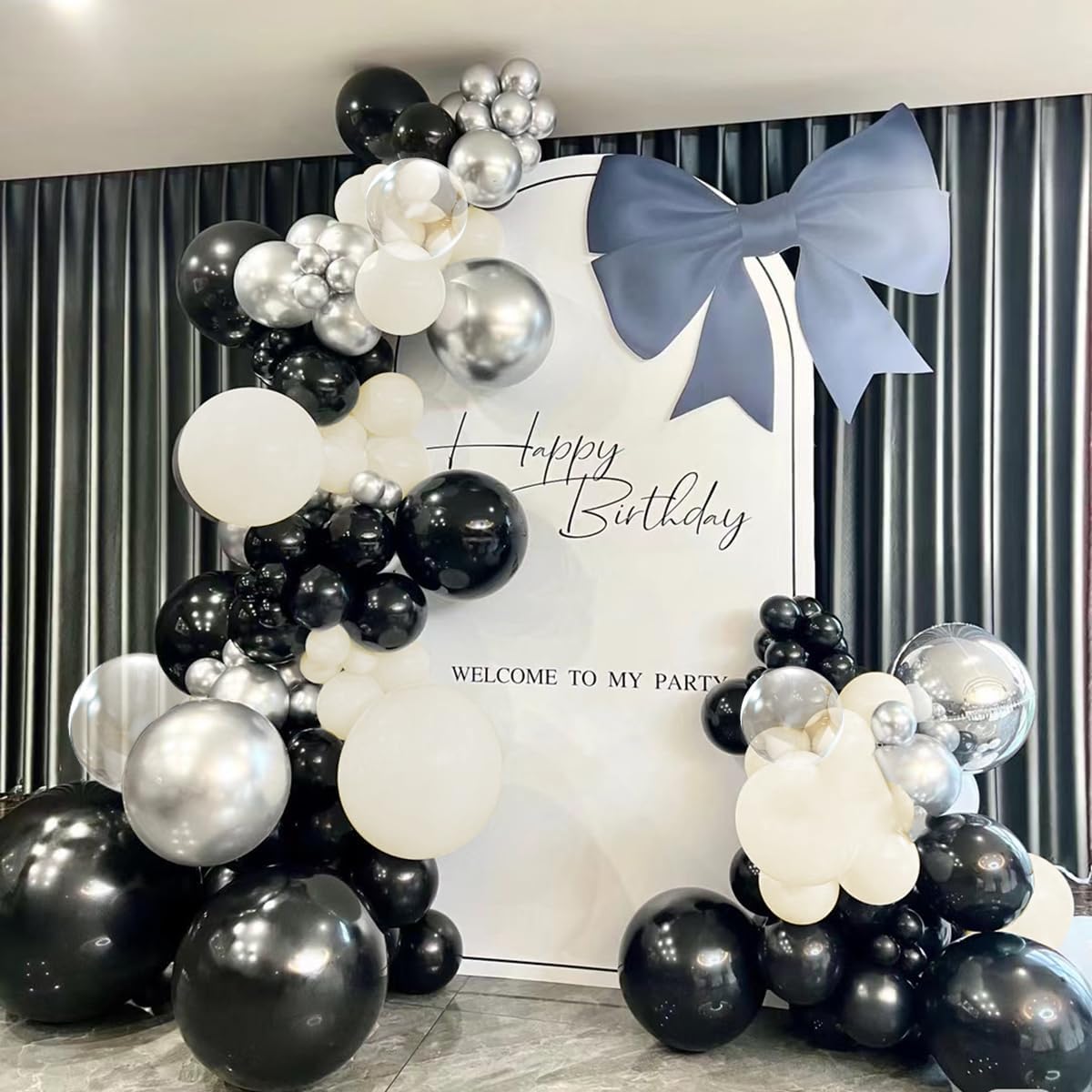 White Sand Black Balloons Arch Kit, 151Pcs Black Cream White and Bobo Balloons Garland 18 12 10 5 inch for Birthday Wedding Bridal Shower Bachelorette Anniversary Party Decorations