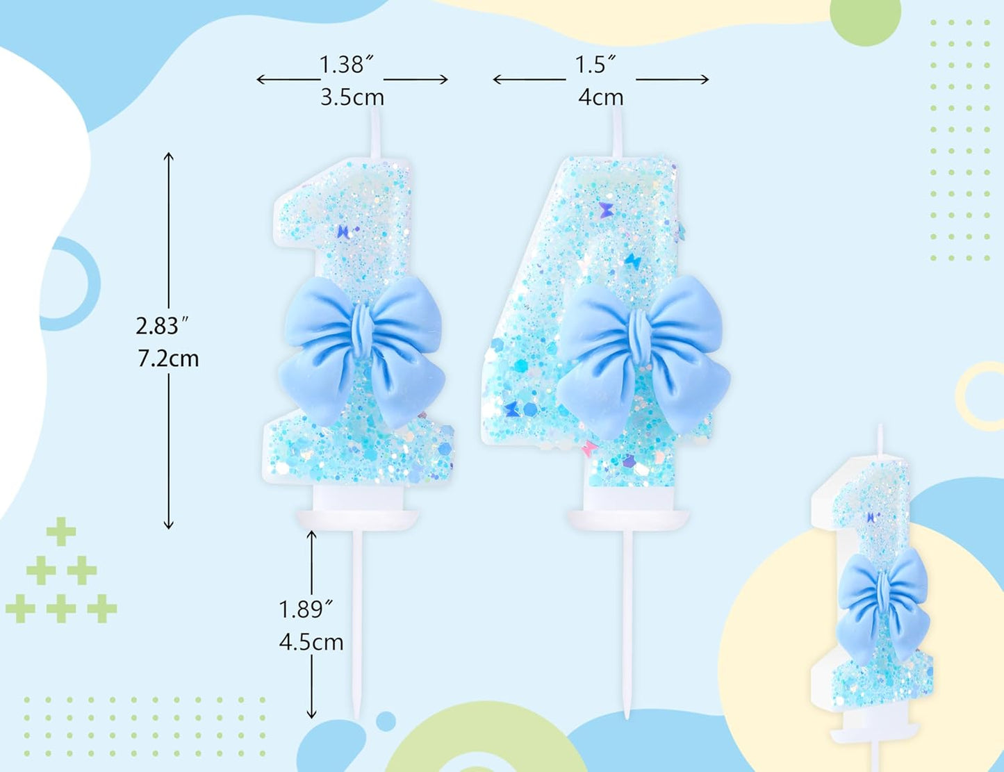14th Birthday Candles Blue Bow Number 14 Cake Candles, 14 Cake Topper Decorations for Kids Pets Pastel Birthday Party Supplies (Number 14)