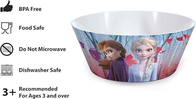 Zak Designs 5-Piece Dinnerware Set, Disney Frozen 2 - Durable Plastic & Stainless Steel - Includes Water Bottle, 8-Inch Plate, 6-Inch Bowl, Fork & Spoon - Suitable for Kids Ages 3+