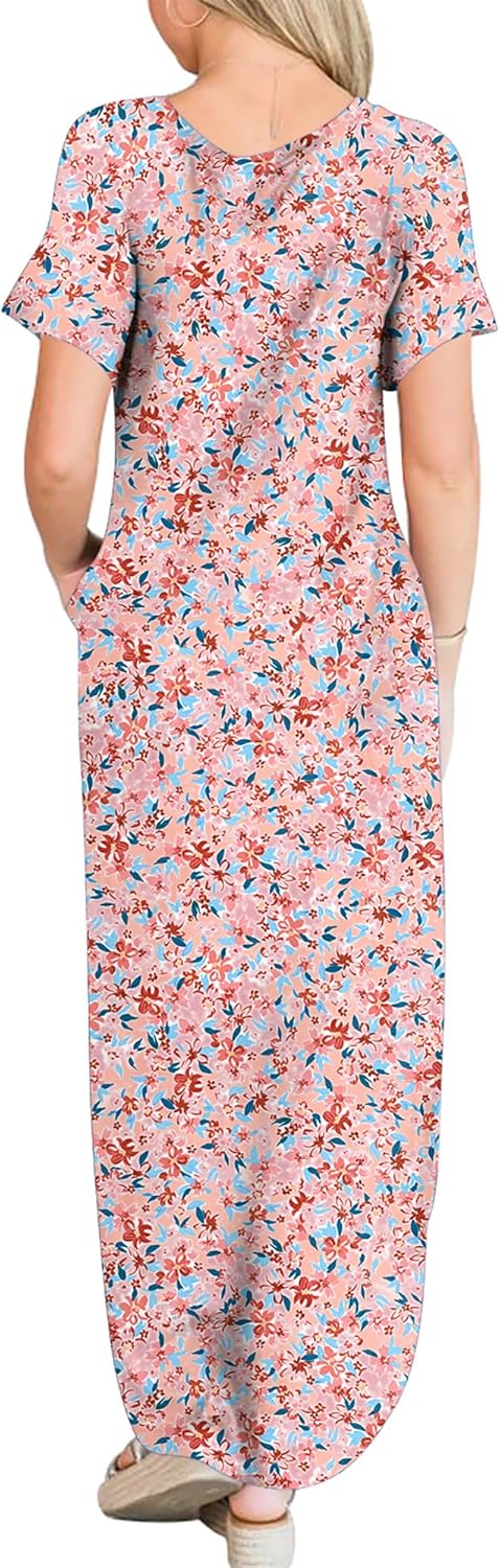 ANRABESS Womens Summer Maxi Dress Short Sleeve Casual Loose Long T Shirt Dresses Split Vacation Beach Sundress Travel Outfits
