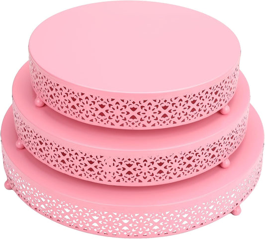 3 Piece pink cake stand Set 16'' 14'' 12'' Round Metal Cake Stands Cupcake Stand Riser Pastry Candy Display Plate for Dessert Table Wedding Event Birthday Anniversary Party (Pink)