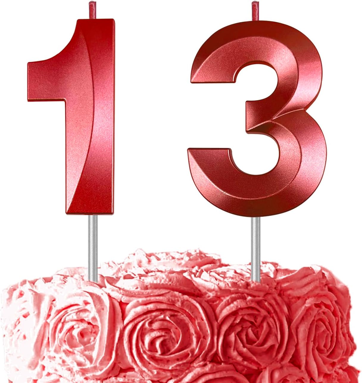Red Number 13 Candles, 3D Diamond 2.76 Inch Cake Topper Birthday Candles for Wedding Anniversary Cake Decorations, Happy Birthday Party Decorations