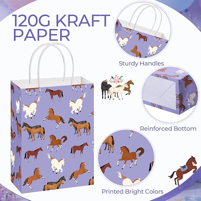 Resholder 30 Pcs Horse Party Favor Bags with Handles Horse Themed Goodie Gift Bags Portable Candy Treat Pouch for Western Cowboy Cowgirl Racing Farm Animals Birthday Party Supplies Decorations