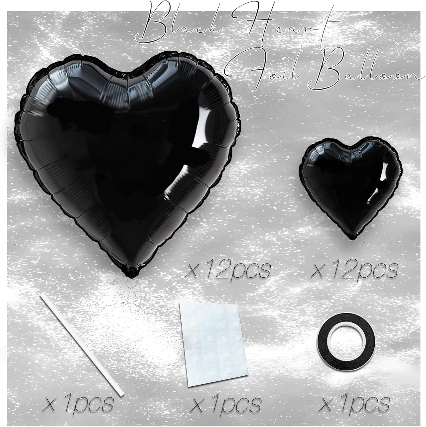 24 Pcs Black Heart Balloons,18 Inch LOVE Heart Foil Mylar Balloons for Black Themed BirthdayValentines,Engagement,Wedding Party,Baby Shower,Graduation Anniversary Decorations (LOVE)