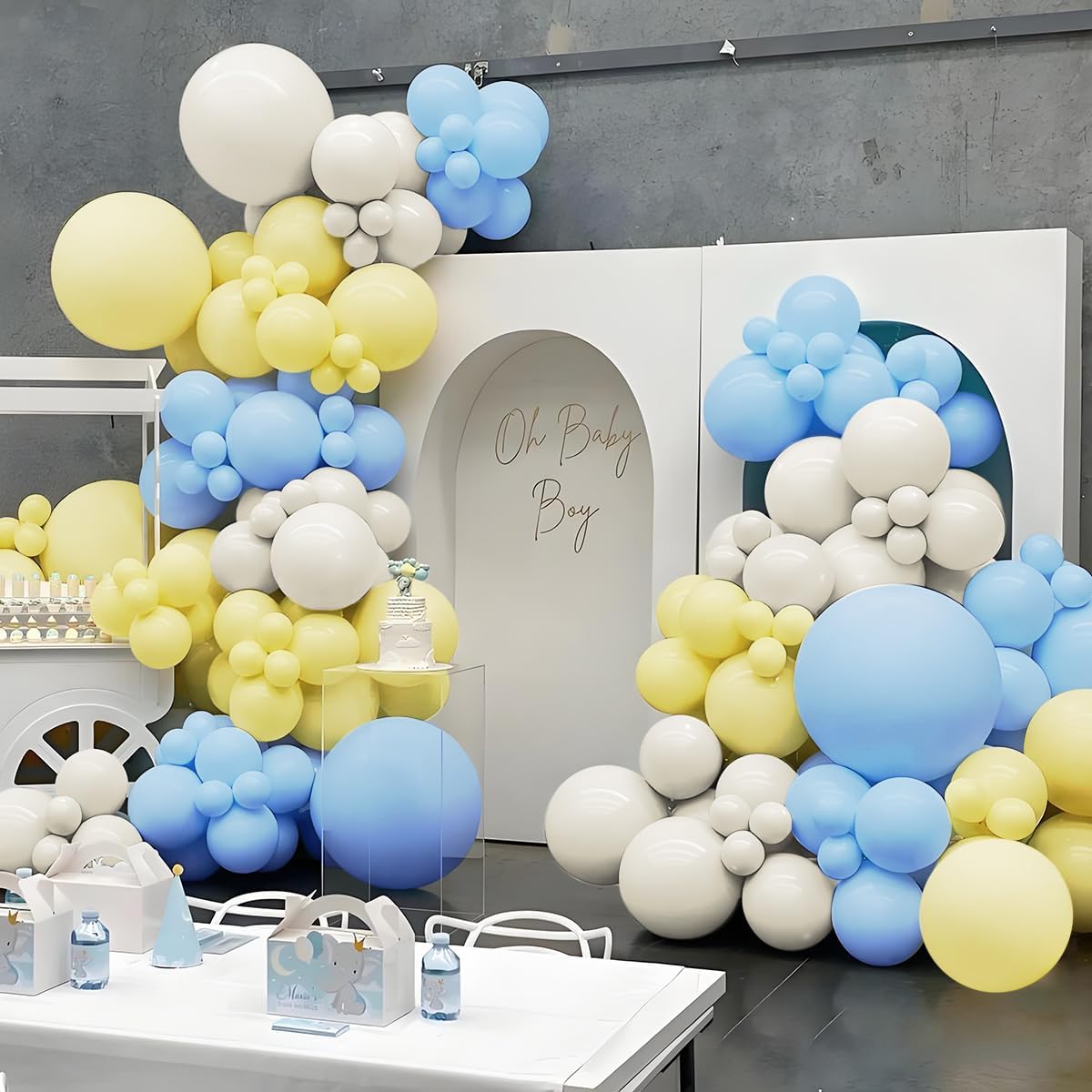 Pastel Yellow Blue White Balloon Garland Arch Kit, 160Pcs Latex Balloons Different Size 18 12 10 5 inch for Birthday Bridal Baby Shower Gender Reveal Wedding Retirement Party Decorations