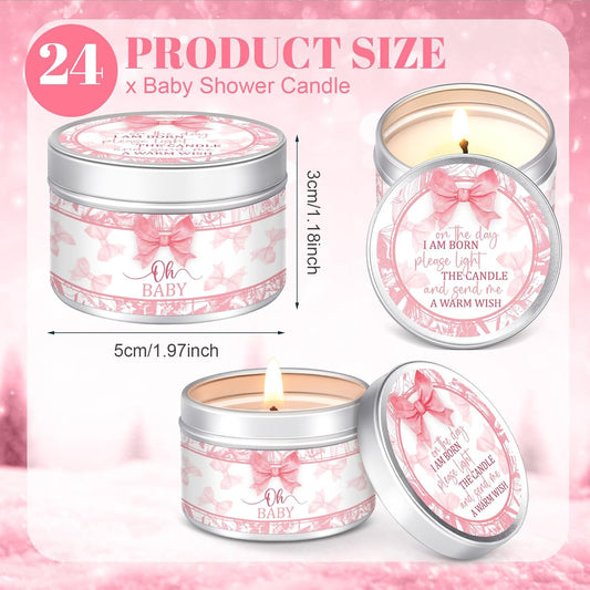 MTLEE 24 Pcs Bow Baby Shower Party Favors Candles Lavender Scented Baby Shower Favors for Guests Rustic Tealights Candles Gender Reveal Return Gifts Girl Boy(1.2 Oz, Pink)