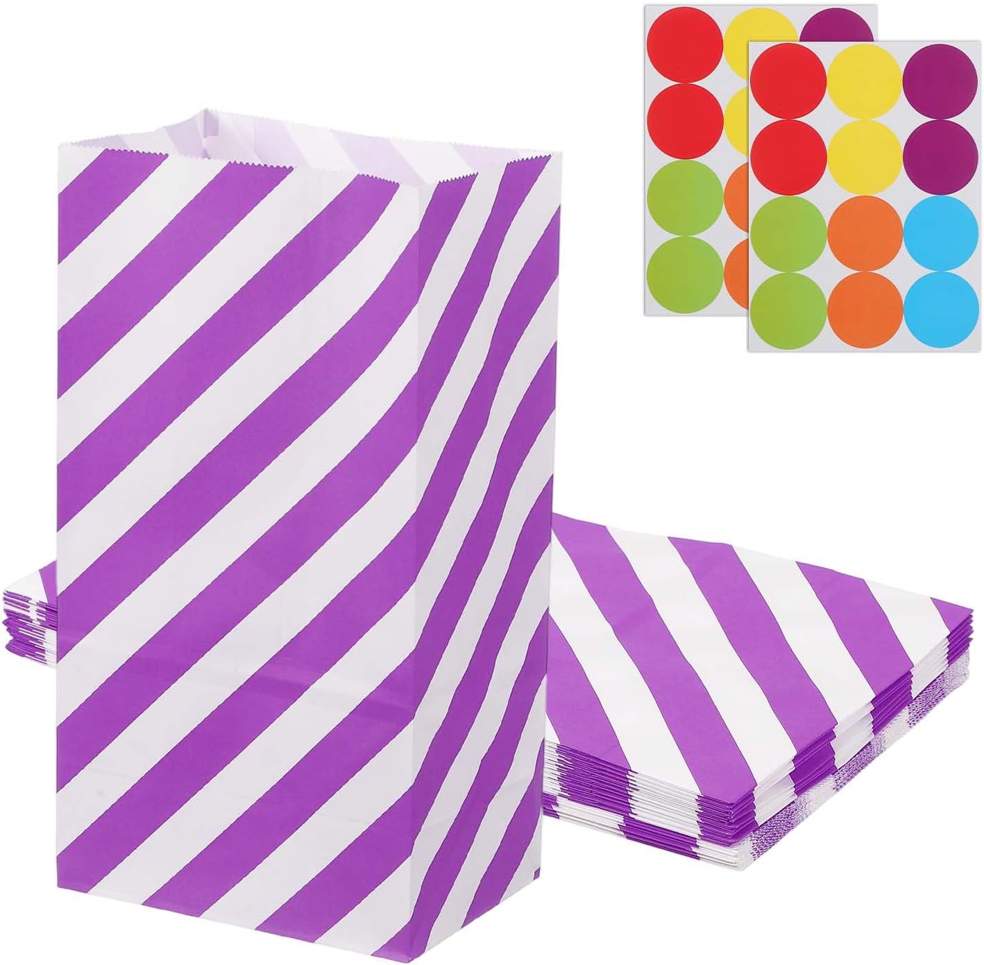 PATIKIL Party Favor Bag, 24 Pcs 5.1x3.1x9.4 Inch Medium Paper Candy Bags Gift Treat Celebration Halloween Goody Birthday Wedding Party with Stickers, Purple Twill