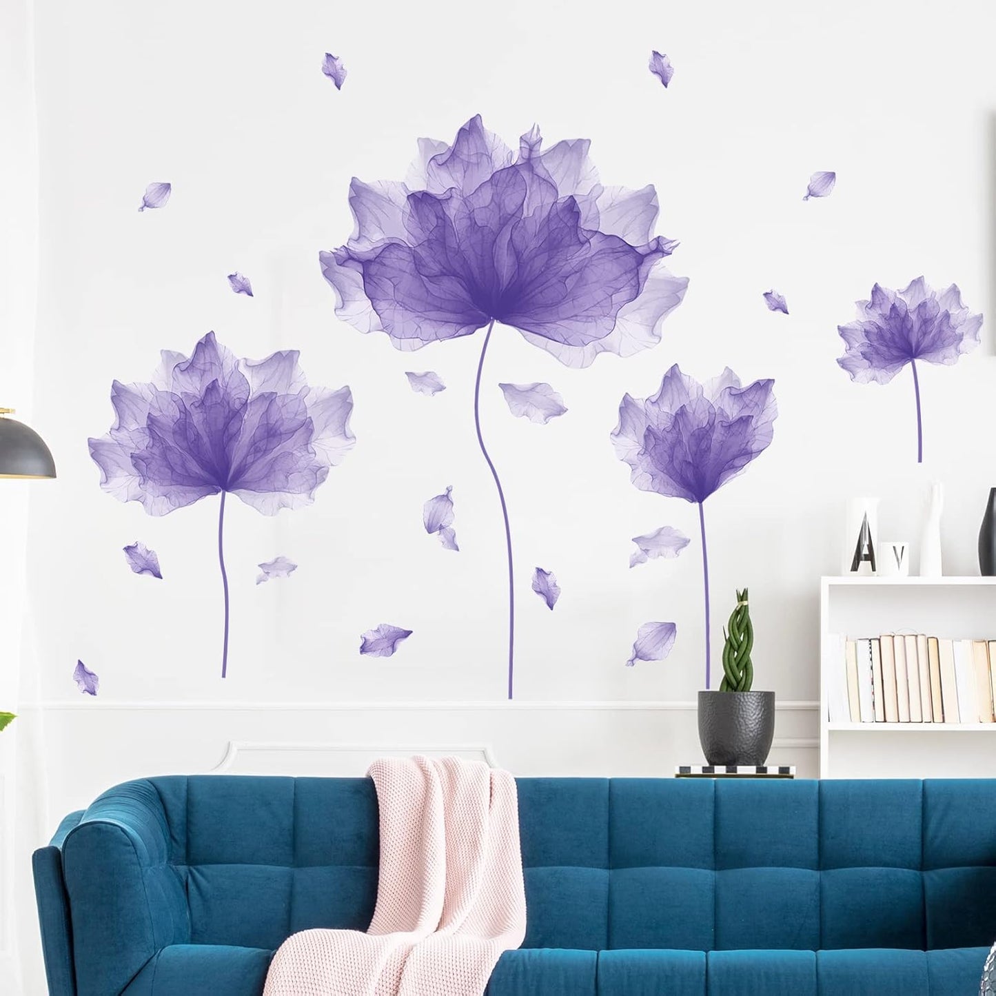 39.3'' x 32.6'' Huge Flower Petal Wall Decals Living Room Floral Wall Stickers Removable Peel and Stick Waterproof Wall Art Decor Stickers for Bedroom Bathroom Office (Purple)