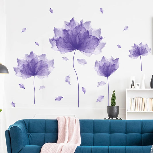 39.3'' x 32.6'' Huge Flower Petal Wall Decals Living Room Floral Wall Stickers Removable Peel and Stick Waterproof Wall Art Decor Stickers for Bedroom Bathroom Office (Purple)