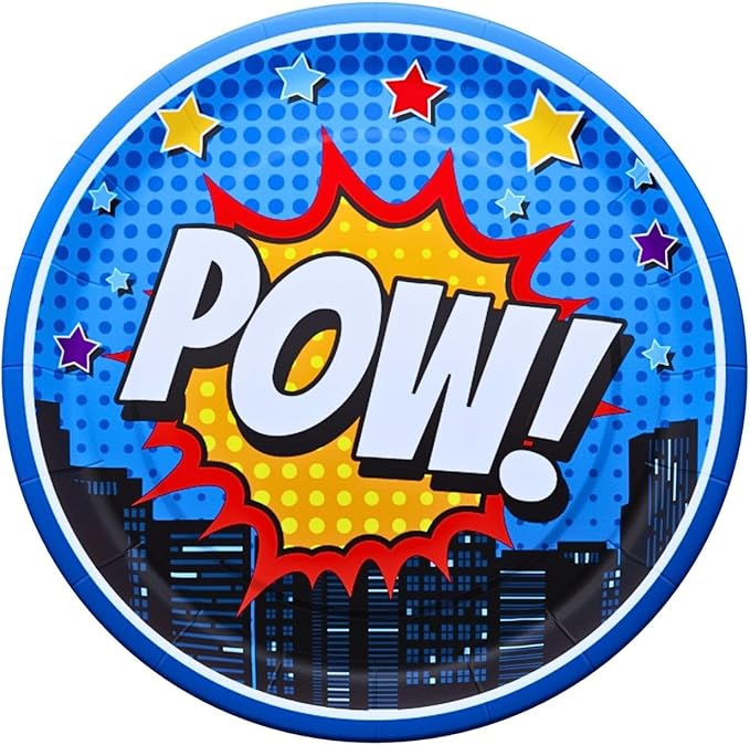 Blue Orchards Superhero Plates and Napkins (52 Pieces for 16 Guests) - Decorations, Super Hero Birthday for Boys, Plates and Napkins Supplies