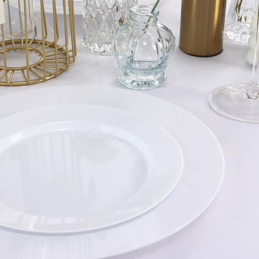 Moretoes 100PCS White Plastic Plates Disposable 10.25inch Dinner Plates and 7.5inch Dessert Salad Plate Heavy Duty Plate for Wedding Party and Birthday