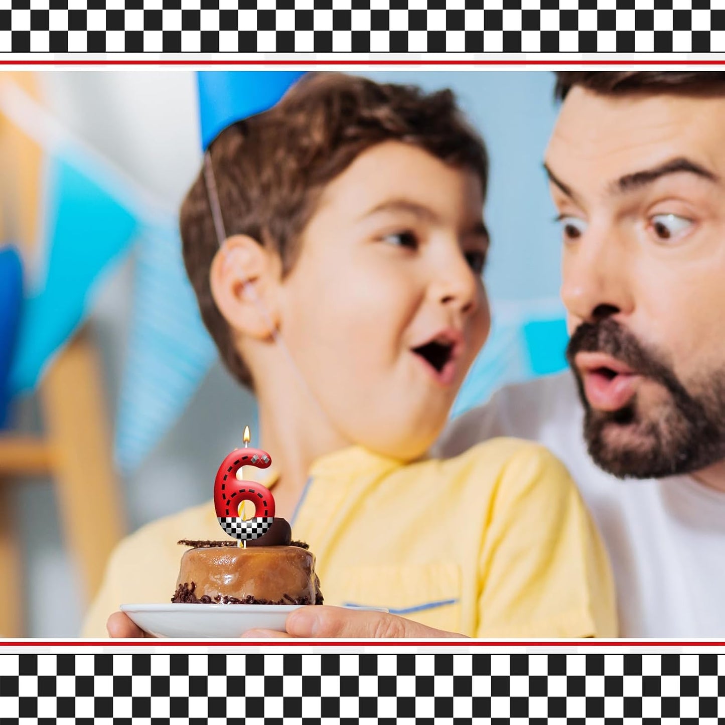 Racing Car Theme Birthday Candle with Checkered Flag Design - Durable Cake Topper for Race Car Party Decorations,Birthday Supplies - Number 6 Candle for Racing Themed Celebrations