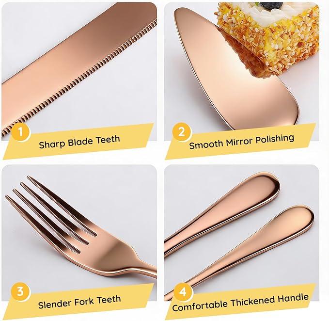 Suream Rose Gold Pie Server Spatula, 4 Pieces Cake Cutter Set for Wedding, Stainless Steel Pie Knife for Wedding Engagement Bridal Shower Gifts(11 Inch)