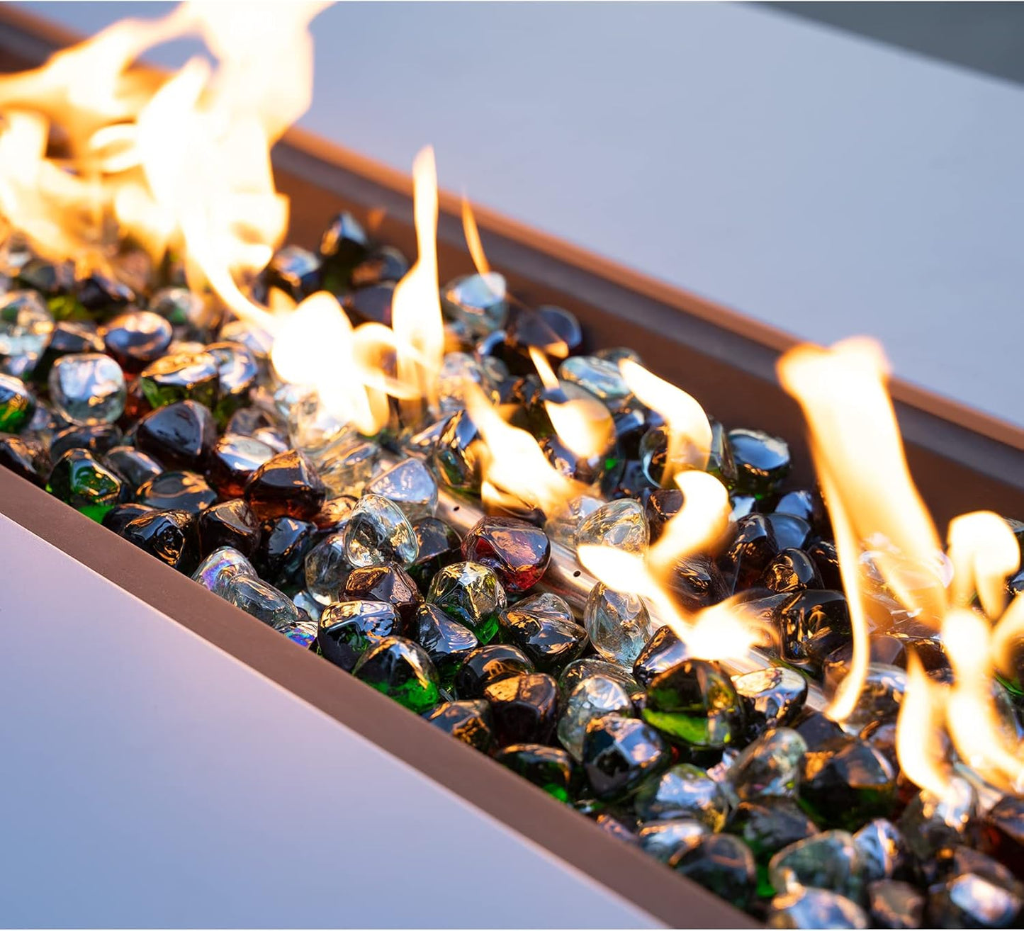 Mr. Fireglass 10 Pounds Blended Fire Glass Diamonds for Fireplace Fire Pit & Lanscaping - 1 inch High Luster Fire Rocks with Mixed Colors (Emerald Green+Crystal Ice+Amber)