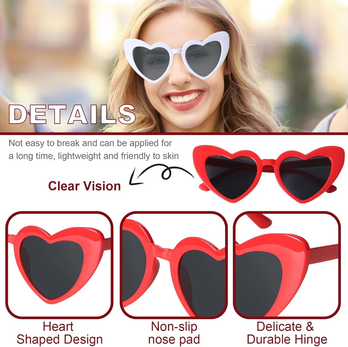 AEAHALY Pink White Black Heart Sunglasses for Women Vintage Bride Heart Shaped Sunglasses Wedding Party Accessories
