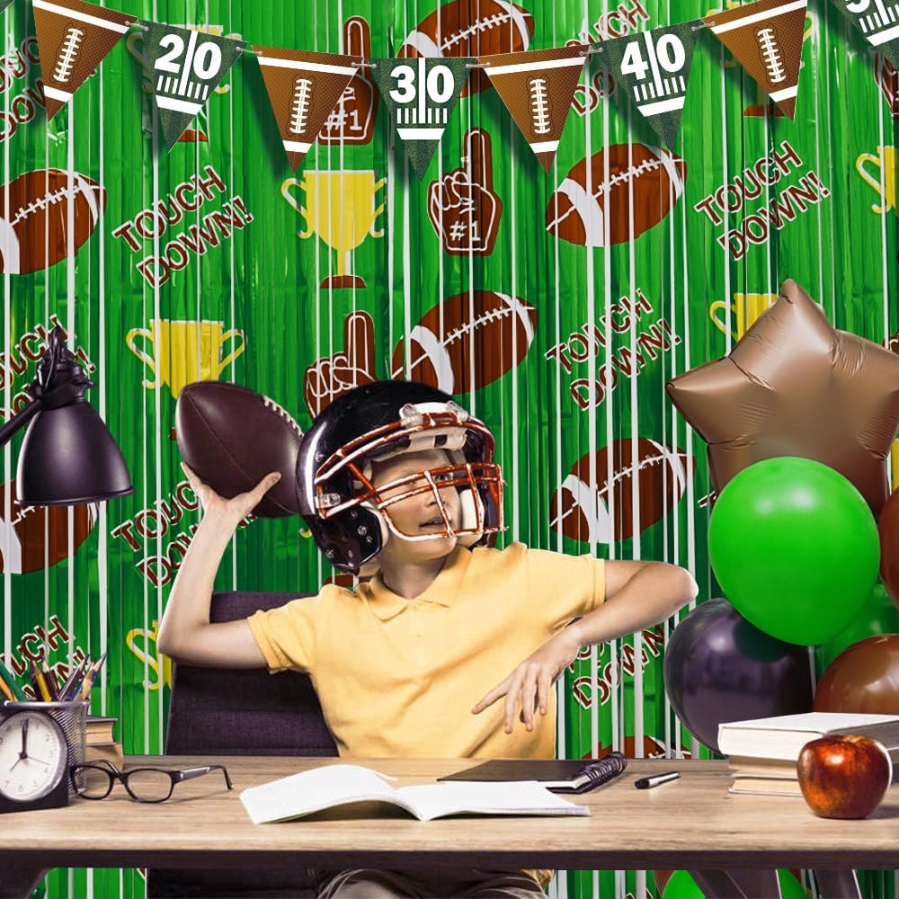 Football Party Decorations, Including 2 Pack Foil Fringe Curtains, 22pcs Party Balloons & 1Pcs Banner for Sunday Night Football Game Day Party Photo Props
