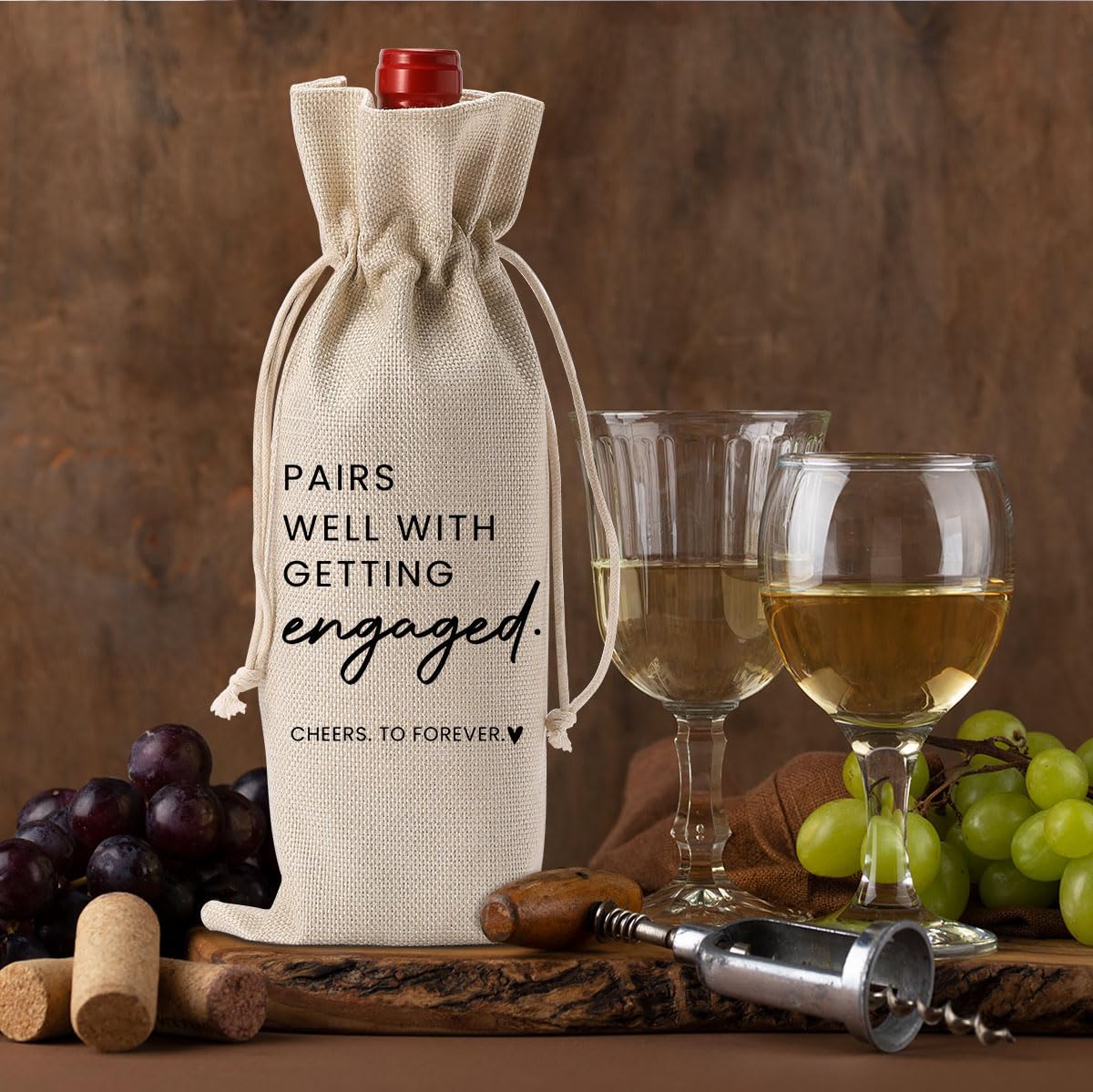 FBCCZEY 2pc Engaged Wine Bag Engagement Gifts for New Couples Her Engagement Party Decorations Pairs Well with Getting Engaged Wine Bottle Bag Champagne Bottle Wraps Bags