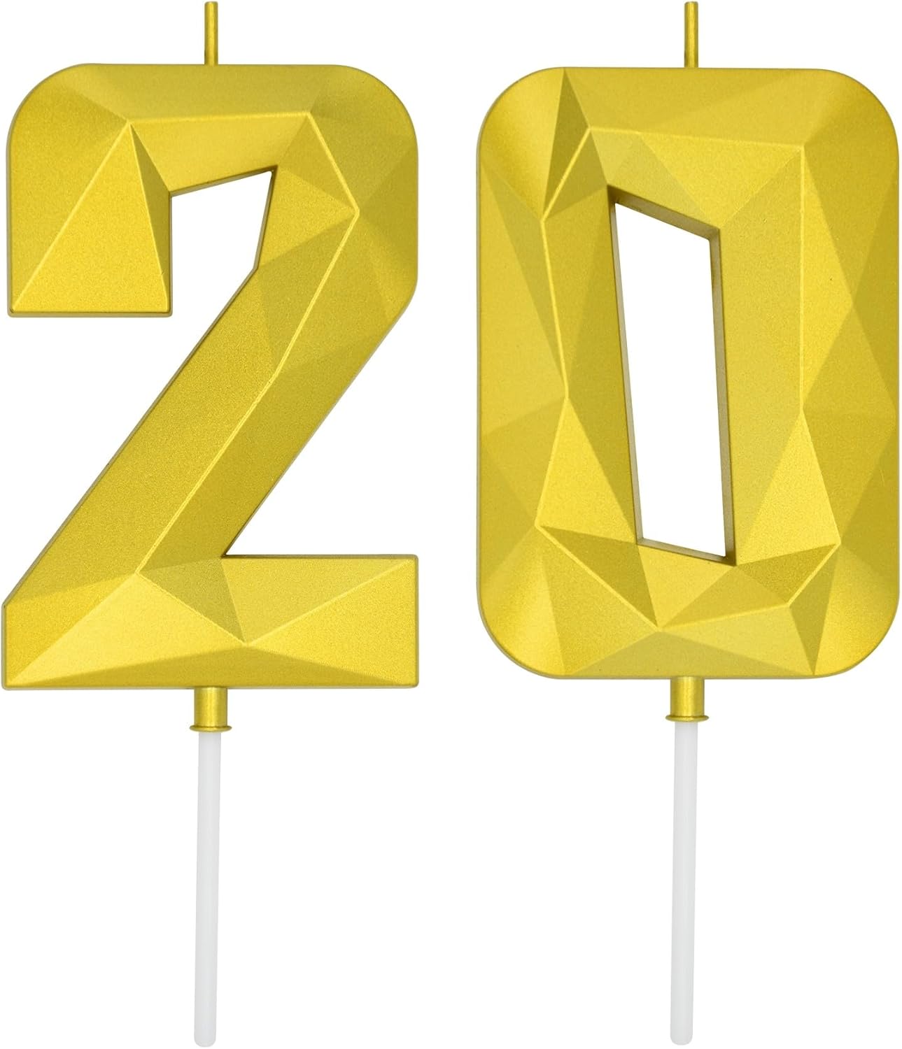 DERVENTA Large Birthday Candle Number 3D Gold 3.7 inch Party Celebration Anniversary Decoration Cake Topper 1 Piece (Number 20 Gold)