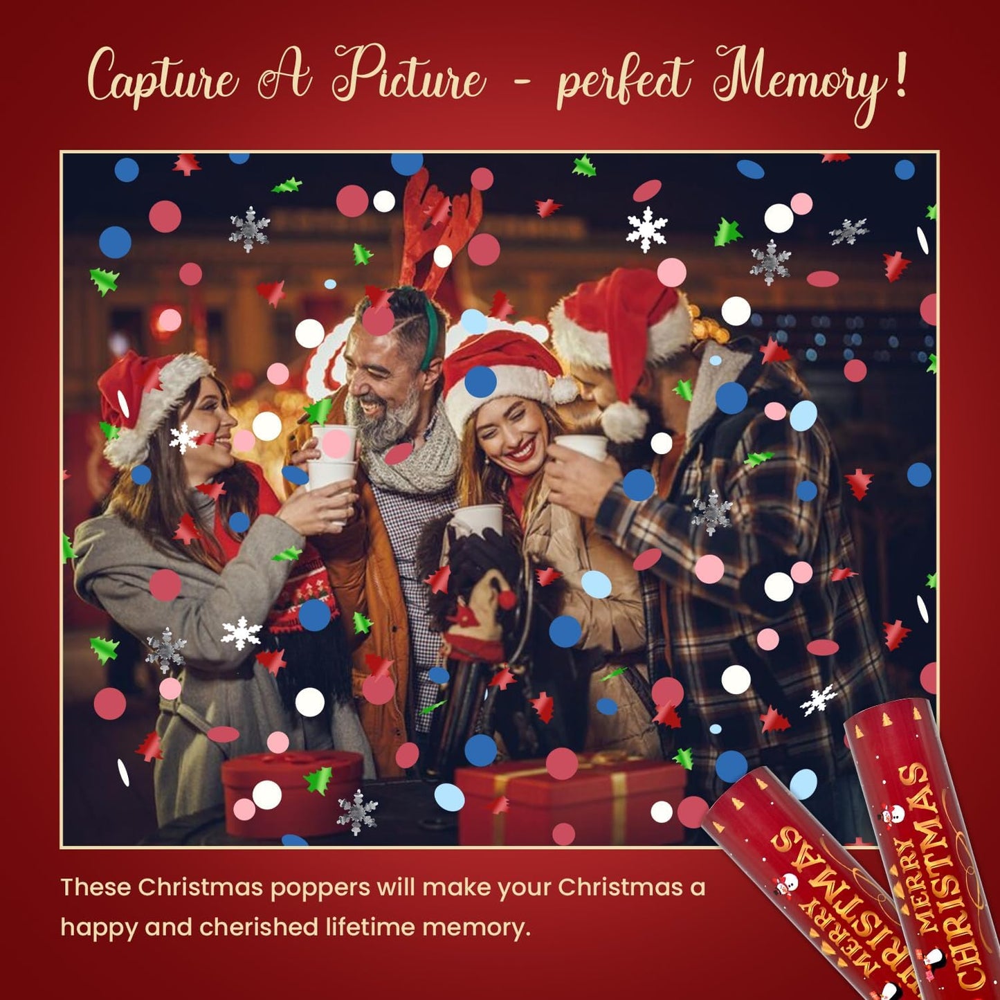 Christmas Confetti Cannon 2Pack Confetti Poppers 12inch Party Poppers with Foil Confetti Multicolor Xmas Confetti Cannon Metallic for Christmas New Year Festive Events Holiday Celebration Party Decor