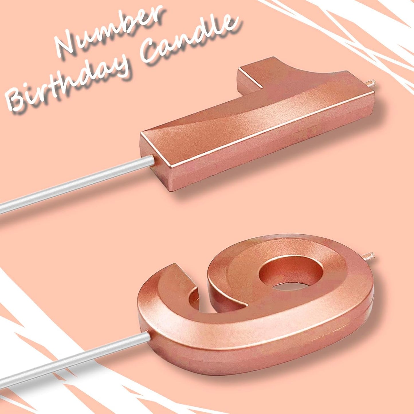 Rose Gold Number 19 Candles, 3D Diamond 2.76 Inch Cake Topper Birthday Candles for Wedding Anniversary Cake Decorations, Happy Birthday Party Decorations