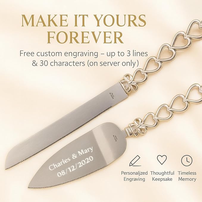 GIFTS INFINITY Personalized Wedding Cake Knife and Server Set with Engraving – Cake Cutting Utensil Set, Keepsake Gift for Wedding, Anniversary, Reception, Birthday & Other Occasions (HT-101)