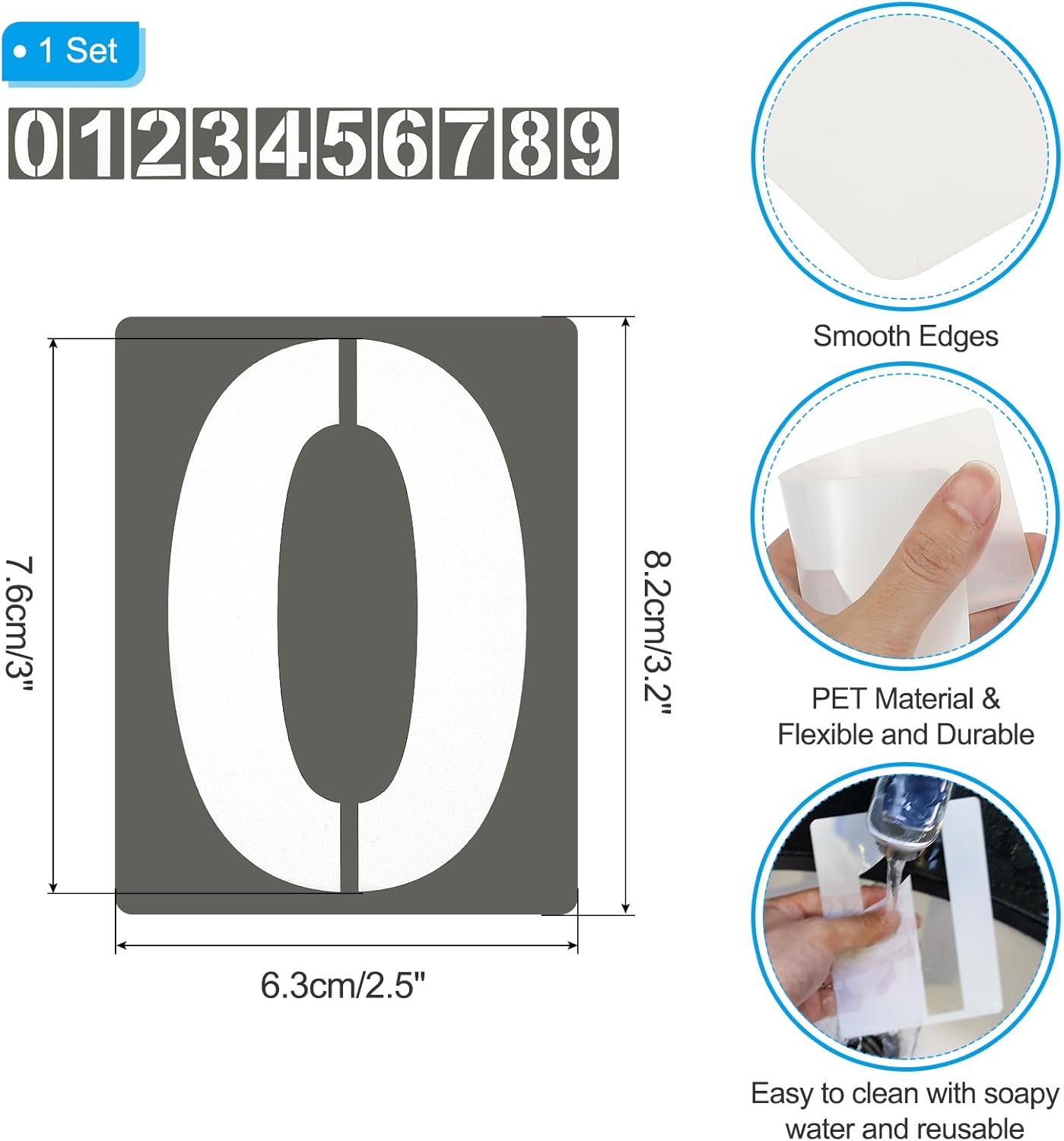 PATIKIL 10Pcs 3 Inch Large Number Stencils, 0-9 Address Number Stencil, Reusable Plastic Digital Templates for Crafts Drawing Wood Stencils Templates White