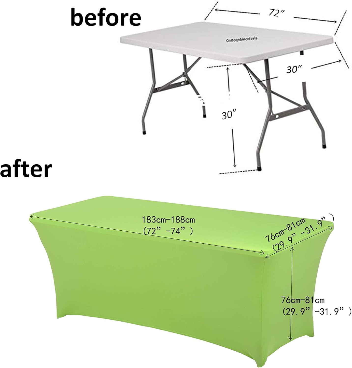 HAORUI Fitted Spandex Tablecloth, Tight Rectangle Wrinkle Resistant Table Clothes, Washable Stretch Rectangular Patio Table Cover for Banquets, Weddings, Parties, Kitchen (6 ft, Apple Green)