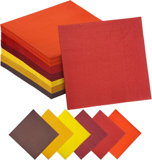 RedYellow Cocktail Napkins 6 colors 5 * 5inch disposable Beverage Napkin paper for Cocktail, Wedding, Dinner，Brithday Party Dessert Wine Paper Napkins（ 120 Count）
