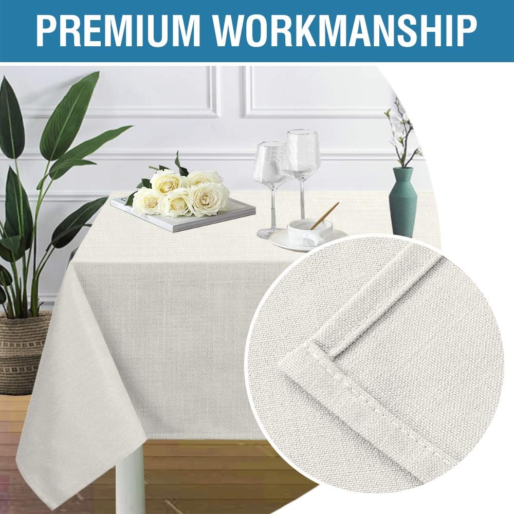 H.VERSAILTEX Linen Textured Table Cloths 60 x 84 Inch Premium Solid Tablecloth Spill-Proof Waterproof Table Cover for Dining Buffet Feature Extra Soft and Thick Fabric Wrinkle Free, Ivory