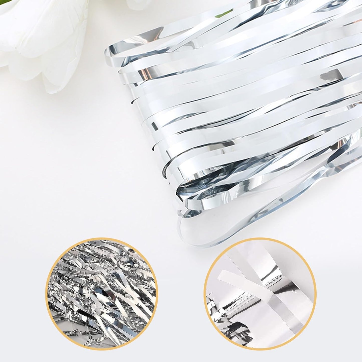 10 Pack Silver Foil Curtain Backdrop 3.2ft x 9.8ft Metallic Tinsel Foil Fringe Curtains Streamer Photo Booth Backdrop for Birthday Party Engagement Bachelorette Party Decorations (Silver)