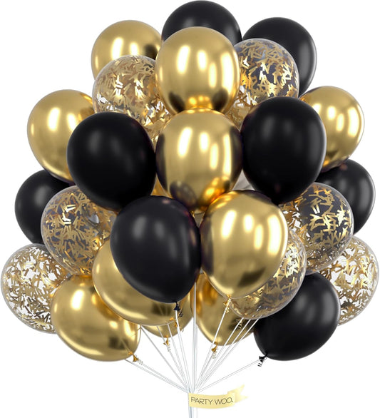 PartyWoo Gold and Black Balloons 100pcs 12 Inch Black and Gold Metallic Balloons for Birthday Wedding Anniversary Graduation Bachelorette Engagement Bridal Shower Retirement Party Decorations