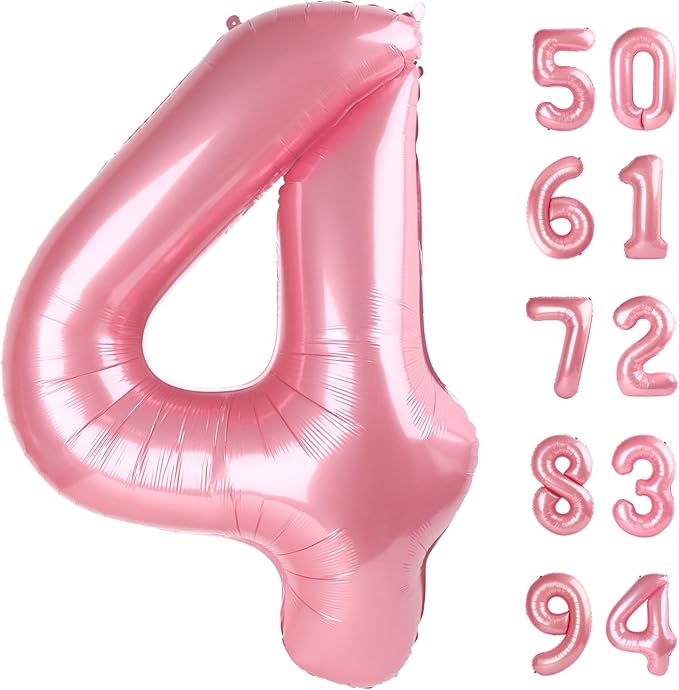 Pearlescent Pink 4 Balloon, Number Balloons 40 Inch, 4th Birthday Decorations for Girls Four Large Numbers for Party Decor, Number 4 Balloon