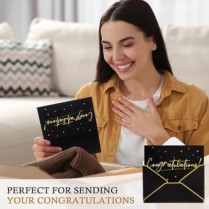 100 Pack Congratulations Cards with Envelopes All Occasion Congrats Greeting Card for Engagement,Business,Baby Shower,Wedding Graduation Party, 4 x 6 In(Black)
