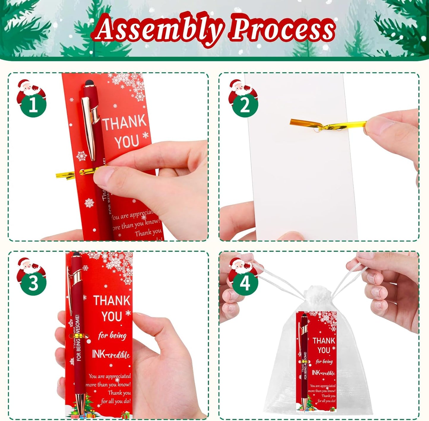 CZWZ 30 Pack Christmas Employee Appreciation Gifts Set, Thank You Pens with Appreciation Cards, Inspirational Ballpoint Pens for Staff Recognition Coworkers Teachers Christmas Thank You Gifts