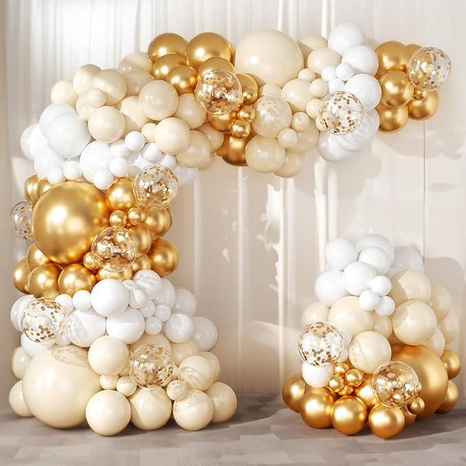 164PCS White and Gold Balloons Arch Kit 164PCS White Nude Balloons with Metallic Chrome Gold Confetti Latex Balloons for Boho Wedding Baby Bridal Shower Baptism Engagement Birthday Party Decorations