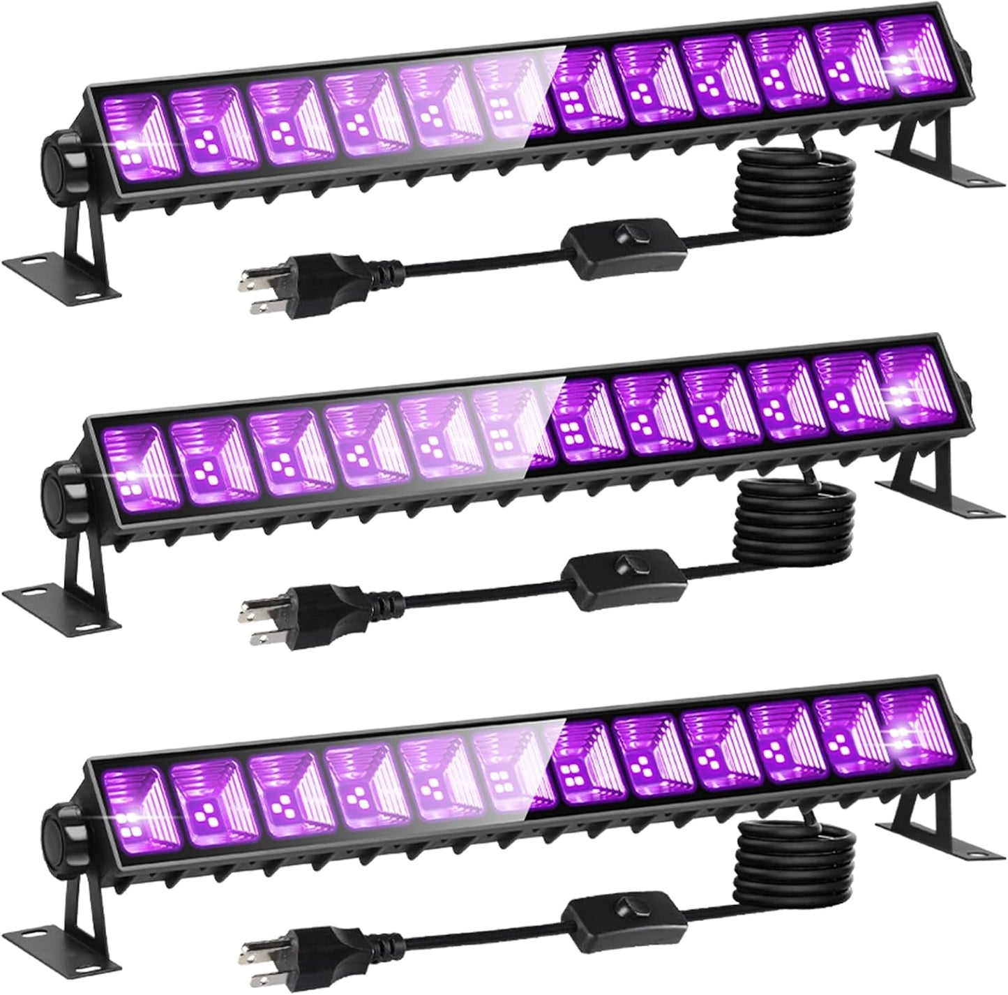 3 Pack 40W LED Black Light Bar, Black Lights Light Up 1500ft² with Switch+Plug+6ft Cord, for Glow Party Supply, Halloween, Bedroom, Body Paint, Fluorescent Party