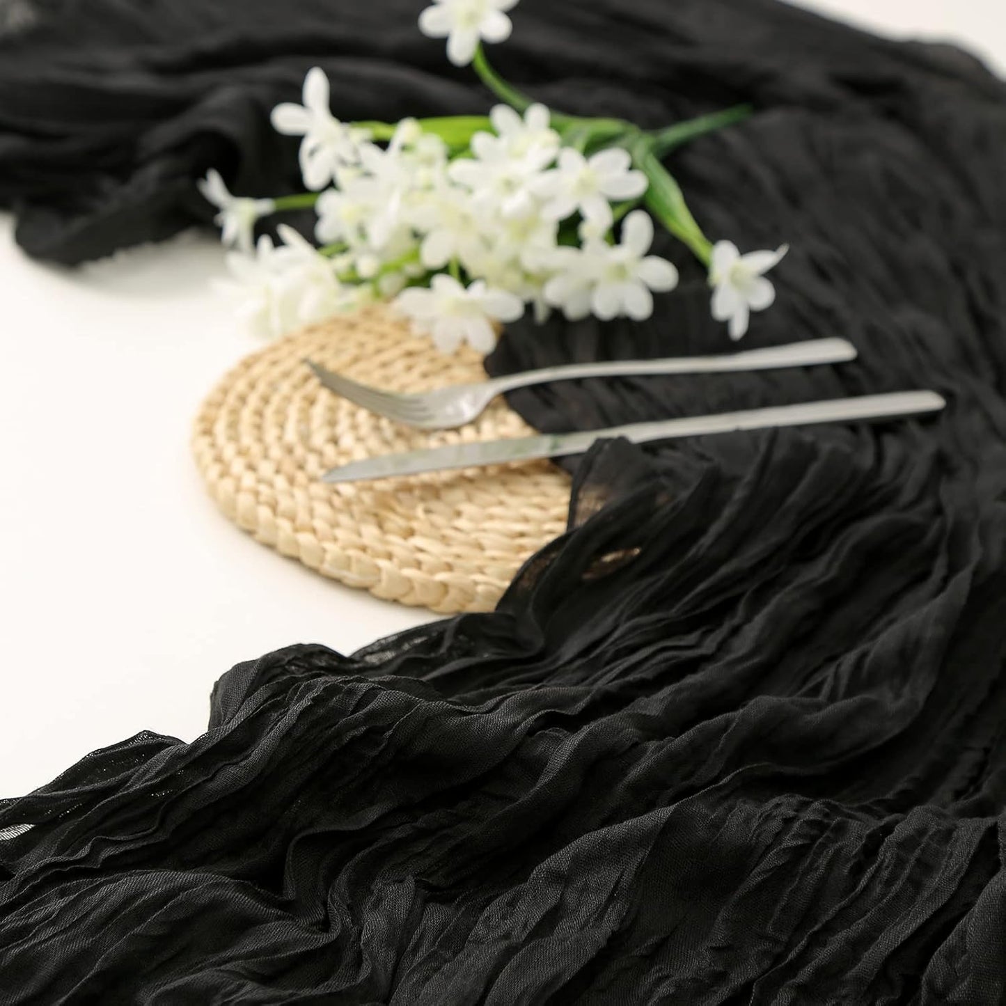 DOLOPL Black Halloween Cheesecloth Table Runner for Halloween Decorations 13.3ft Gauze Cheese Cloth Table Runner Rustic Sheer Runner 160inch Long for Wedding Baby Shower Birthday Table Decorations